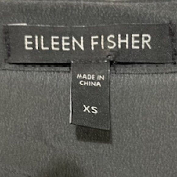 Eileen Fisher XS Long Sleeve 1/2 Button Down Black Grey Color Block Silk Dress - Picture 4 of 6
